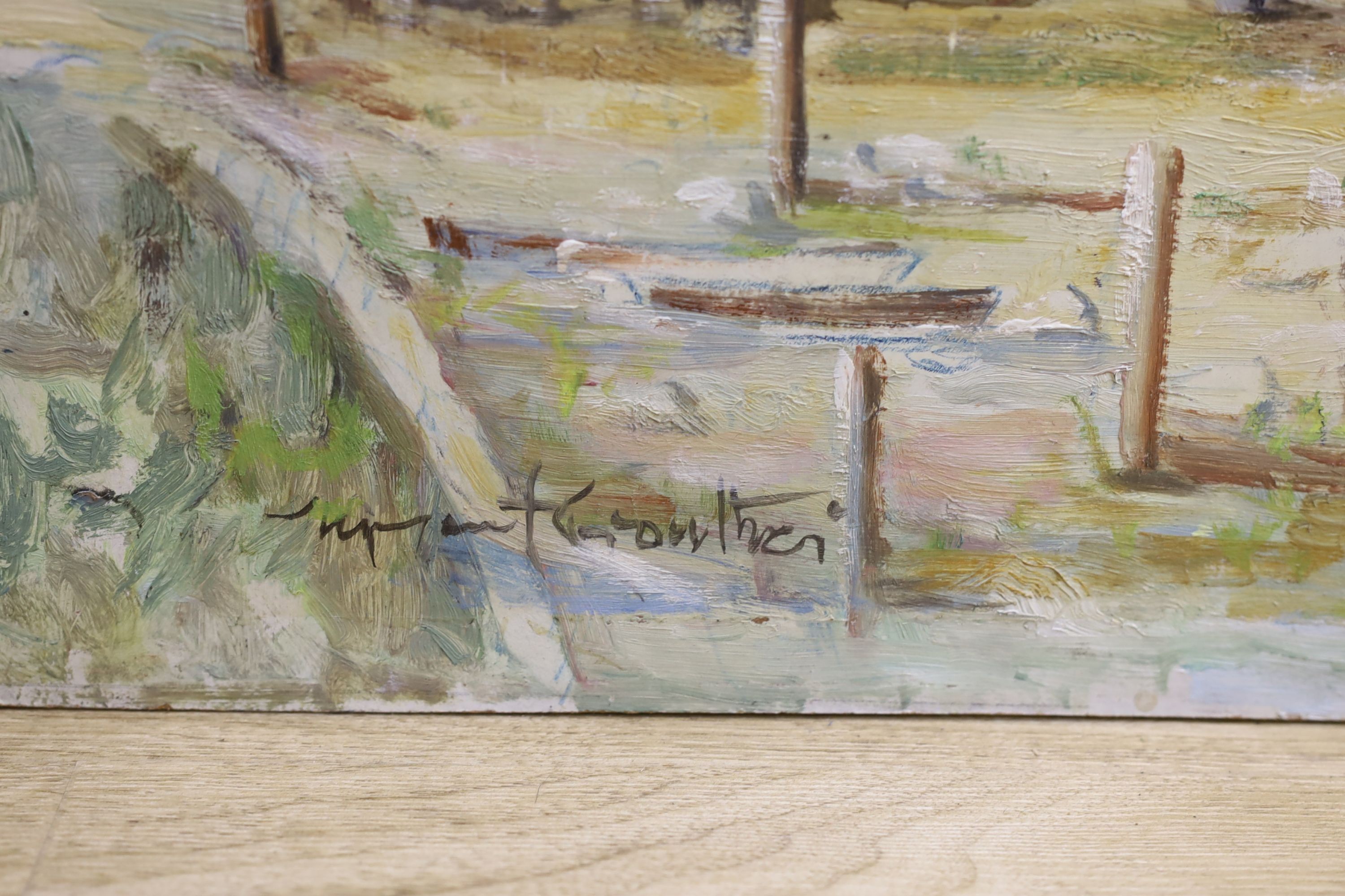 Stephen Crowther (1922-), oil on board, Yachts in harbour, signed, 40 x 51cm, unframed